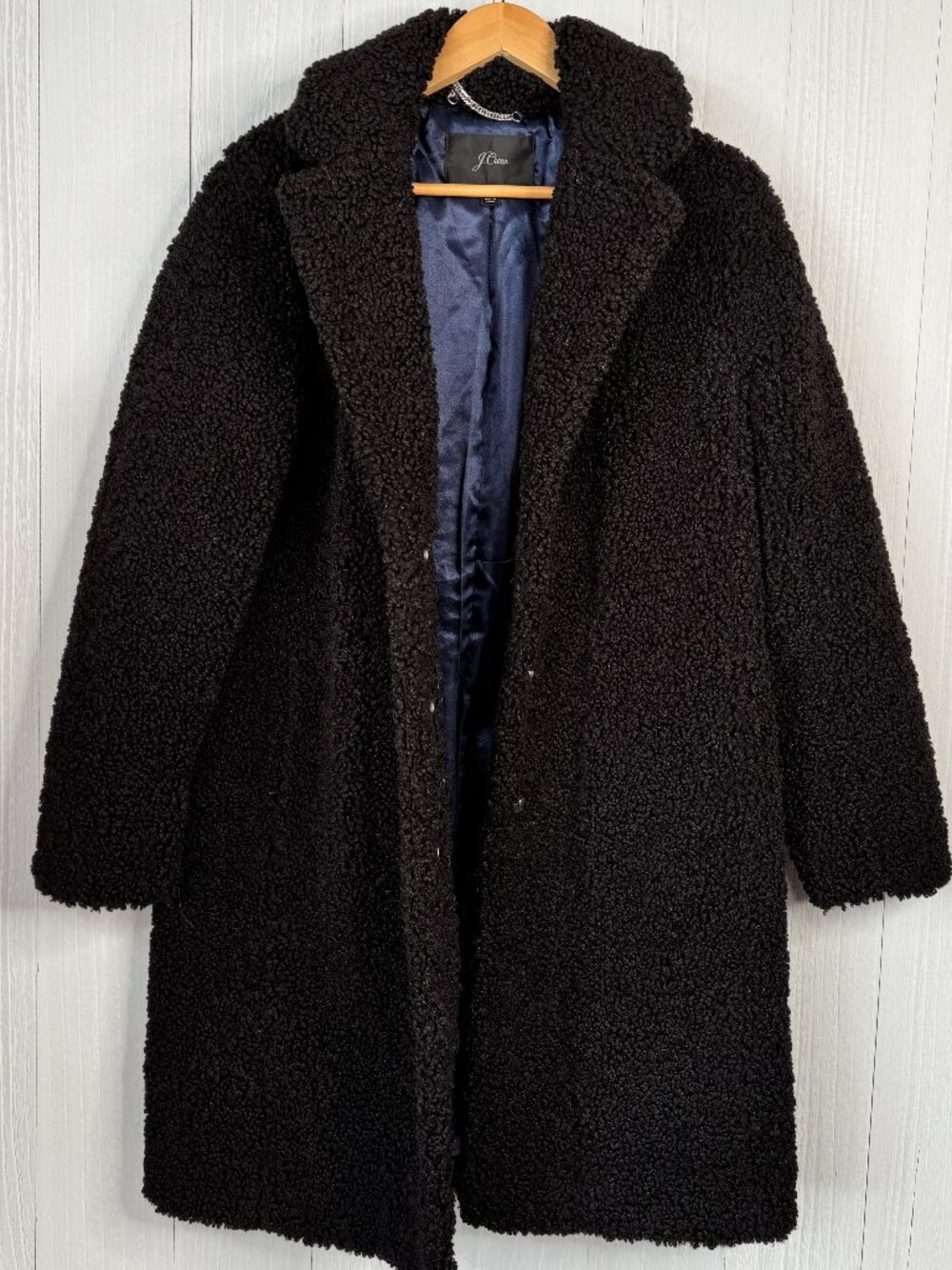 J.Crew Black Teddy Sherpa Faux Fur Long Coat Size Small